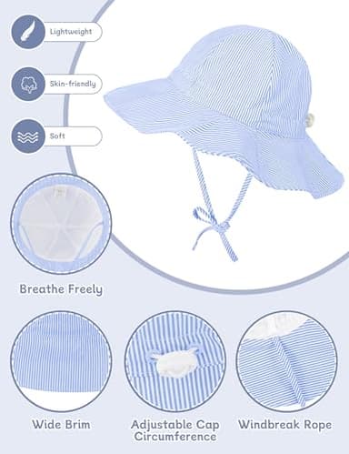 Durio Toddler Sun Hat UPF 50+ Sun Protection Hat for Boys Girls Toddler Sunglasses Age 2-4 with Strap Toddler Beach Hat Wide Brim Toddler Bucket Hats for Boys Blue 2-4T - Image 3