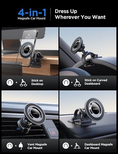 LISEN for MagSafe Car Mount [360° Rotation] Magnetic Phone Holder for Car Vent Phone Mount, Hands Free Phone Mount for Car Accessories, Phone Car Mount for iPhone Includes Vent/Dashboard Mount, Black - Image 2