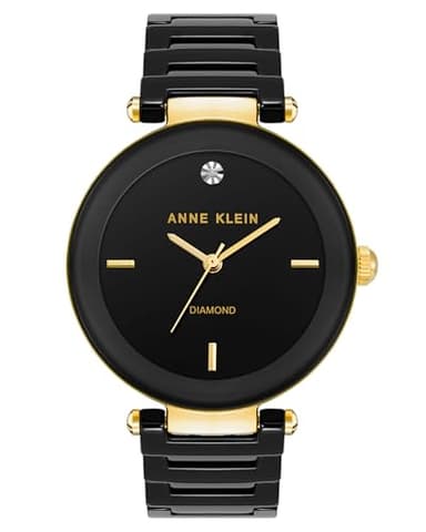 Anne Klein Women's AK/1018BKBK Black Ceramic Bracelet Watch with Diamond Accent - Image 1