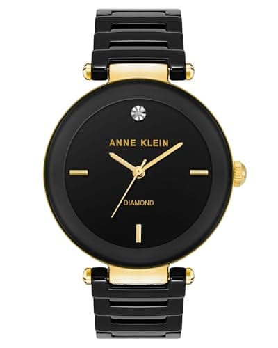 Anne Klein Women's AK/1018BKBK Black Ceramic Bracelet Watch with Diamond Accent