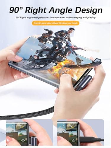 10FT 60W USB C to USB C Right Angle Fast Charging Cable,Long Cord Nylon Braided, Type C Charger Cord for,Apple-iphone 15,Sam-sung GalaxyS24 S23 S22 A15,iPad Pro/Air,Pixel 5/4 XL,One-Plus 8T,PS5 (Grey) - Image 8