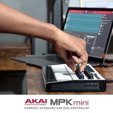 Akai Professional MPK Mini MK3 - 25 Key USB MIDI Keyboard Controller With 8 Backlit Drum Pads, 8 Knobs, Music Production Software and Native Instruments Sound Package (NKS Integration), White - Image 10