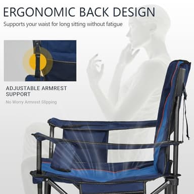 Overmont Oversized Folding Camping Chair - 450lbs Support with Padded Cushion Cooler Pockets - Heavy Duty Collapsible Chairs for Sports Garden Beach Fishing Blue - Image 7