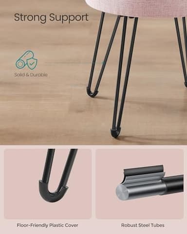 SONGMICS Vanity Stool Chair, Small Ottoman Stool with Storage, Vanity Chair, 15.4 Dia. x 17.4 Inches, 4 Metal Legs, for Makeup Room, for Living Room, Bedroom, Jelly Pink ULOM002R01 - Image 6