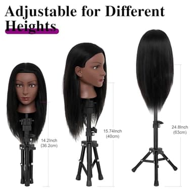 20-22 Inch Mannequin Head Human Hair with Stand,100% Real Human Hair Mannequin Head for Braiding,Cosmetology Manikin Doll Head for Styling with Table Clamp Hair Braiding Set(Brown) - Image 5