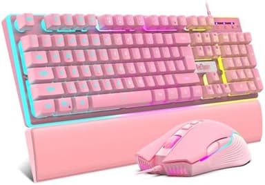 RedThunder K10 Wired Gaming Keyboard and Mouse and Wrist Rest Combo, RGB Backlit, Mechanical Feel Anti-ghosting Keyboard + 7D 7200 DPI Mice+Soft Leather Wrist Rest 3 in 1 PC Gamer Accessories(Pink - Image 2