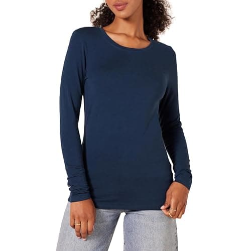 Amazon Essentials Women's Regular-Fit Long-Sleeve Crewneck T-Shirt (Available in Plus Size), Navy, X-Small - Image 1