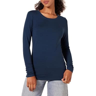 Amazon Essentials Women's Regular-Fit Long-Sleeve Crewneck T-Shirt (Available in Plus Size), Navy, X-Small - Image 1