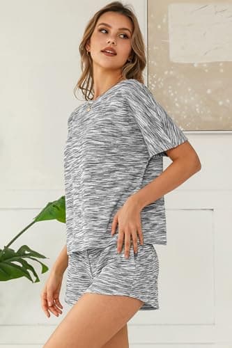NORACORA Womens Lounge Set Waffle Knit Pajamas Loungewear Cute Sets Sweat Suit Outfits 2 Pieces with Pockets Black White - Image 4