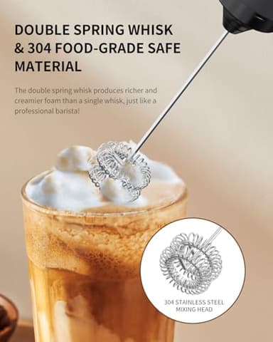 CIRCLE JOY Rechargeable Milk Frother Hanheld, Dual Spring Whisk Electric Coffee Frother, Portable Hand Frother Wand Drink Mixer for Matcha Lattes Cappuccino, Kitchen Gifts, Black - Image 5