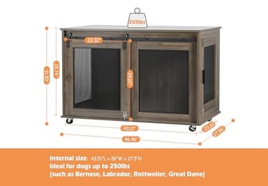 LINLUX 47 Inch XL Dog Crate Furniture, Wooden Heavy Duty Dog Kennel Indoor, Decorative Dog Cage Table for Extra Large Dogs, with Sliding Doors, Wheels and Flip-top Plate - Image 3