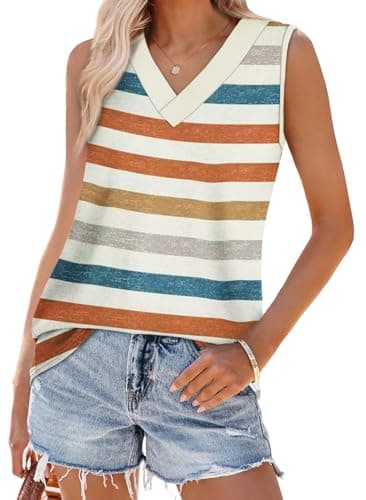 WIHOLL Womens Tank Top Loose Fit Summer Sleeveless T Shirts Dressy Casual Blouses V Neck Boho Tops Tshirts Shirts Spring Hawaiian Vacation Outfits XL - Image 3