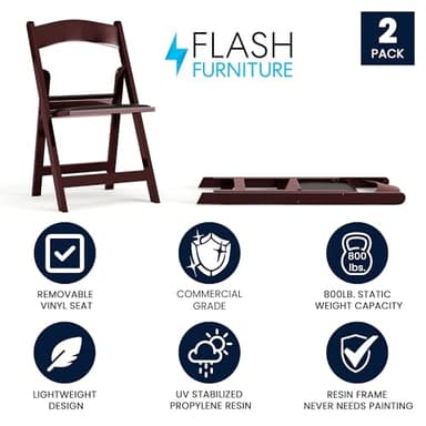Flash Furniture Hercules Series Folding Chair - Red Mahogany Resin – 2 Pack 800LB Weight Capacity Comfortable Event Chair - Light Weight Folding Chair - Image 3