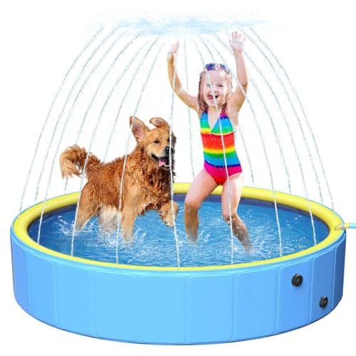 artcool 63" Thicken Large Dog Pool,Non-Slip Kiddie/Kids Pool Hard Plastic,2-in-1 Foldable Sprinkler Pet Pools,Portable Swimming Pools for Summer Outdoor Backyard - Image 1