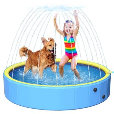 artcool 63" Thicken Large Dog Pool,Non-Slip Kiddie/Kids Pool Hard Plastic,2-in-1 Foldable Sprinkler Pet Pools,Portable Swimming Pools for Summer Outdoor Backyard - Image 1