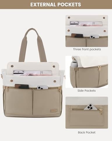 LOVEVOOK Laptop Bag for Women 15.6 Inch Canvas Laptop Large Capacity Work Bags Mutiple Pockets Teacher Bag Water Resistant Computer Bags for Business Travel Nurse, Khaki - Image 5