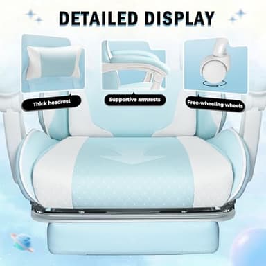 Homall Gaming Chair, Video Game Chair with Footrest and Massage Lumbar Support, Ergonomic Computer Chair Height Adjustable with Swivel Seat and Headrest (Light Blue) - Image 4