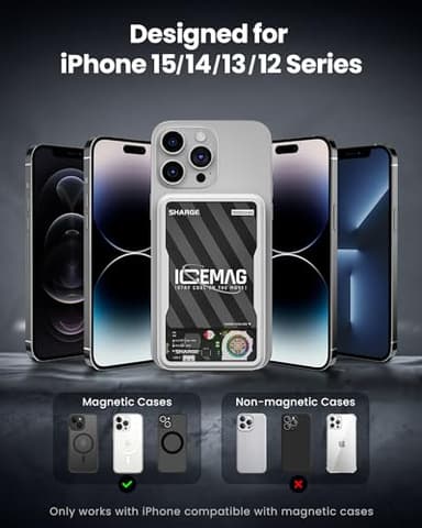 sharge ICEMAG Magnetic Power Bank, World's First 10000mAh Battery Pack with Active Cooling for MagSafe, Transparent Portable Charger with 20W USB-C Input/Output for iPhone16/15 Pro Max/ 14 Pro Max - Image 5