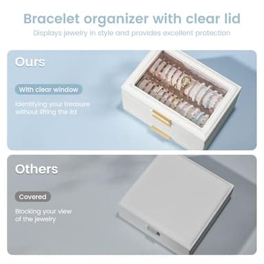 Lolalet Bracelet Holder Organizer with Clear Lid and Drawer, Bangle Storage Box Jewelry Display Holder for Watches, Jewellery Case for Women -White - Image 4