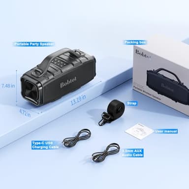 Bobtot Portable Bluetooth Speaker, 60W Peak IPX6 Waterproof, Outdoor Speaker with Handle Stereo Loud Sound, Deep Bass, 8800mAh Battery, TWS/TF/AUX/EQ Outdoor for Party Beach Camping - Image 8