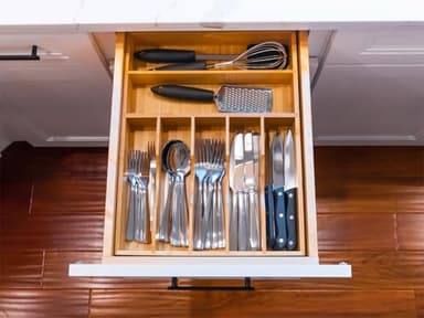Umilife Bamboo Kitchen Drawer Organizer, 13 Inch Silverware Utensil Tray Holder, Extra Deep Grooved Drawer Divider, 7 Slots Total Bamboo Wood Caddy for Flatware Cutlery Knives, Forks, Spoons - Image 7