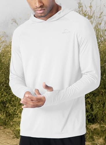 Willit Men's Sun Shirts UPF 50+ Rash Guard Long Sleeve Sun Protection Hoodie SPF UV Fishing Lightweight Athletic Running White M - Image 7