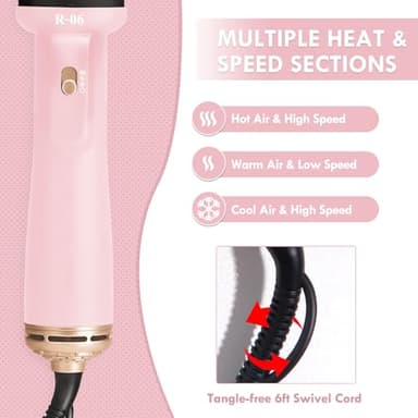 Lopeie Hair Dryer Brush Blow Dryer Brush in One, 4 in 1 Hair Dryer and Styler Volumizer with Oval Barrel, Professional Salon Hot Air Brush for All Hair Types, Bright Pink - Image 6
