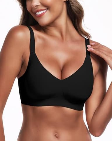 LUXMAY Wireless Bra Comfortable Seamless Bras for Women No Underwire Full Coverage Wirefree Bras with Support and Lift Black 34D - Image 1