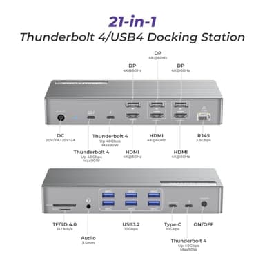 Smartlinx Thunderbolt 4 Dock with DisplayLink - USB-C/A MacBook Docking Station, Chrome, Windows 10/11 Compatible – 21 Ports, Dual/Triple/Quad/5 Monitor Support - 40Gbps, 150W Charging, 8K/4K Display - Image 2