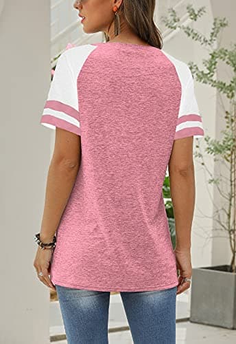 Adibosy Women Summer Casual Shirts: Short Sleeve Striped Tunic Tops - Ladies Loose Crew Neck Tee Tshirt Blouses Pink XL - Image 5