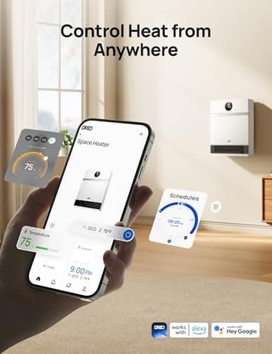 Dreo Smart Wall Heater, IP24 Electric PTC Space Heaters for Indoor Use, 30° Oscillation, Adjustable Thermostat, Remote Control, Works with Alexa, 24H Timer, Easy-mounted for Bedroom, Office, Home - Image 4