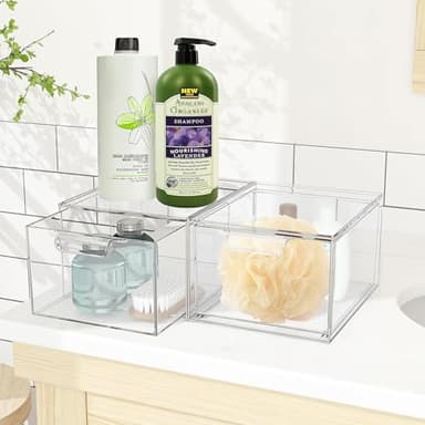 SpaceHacks 2 Pack Stackable Makeup Organizer and Storage, Acrylic Organizers，Clear Plastic Storage Drawer with Handles for Vanity, Undersink, Kitchen Cabinets, Pantry - Image 2