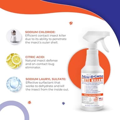 Mite Killer Spray by Mite-B-Gone — Kills Human Mites, Bird, Dust, Spider, Rat, Turkey, Carpet Mites. Treatment for Homes, Furniture, Bedding, Auto & Animals | Non-Toxic | Kid & Pet Safe | 16oz Spray - Image 4