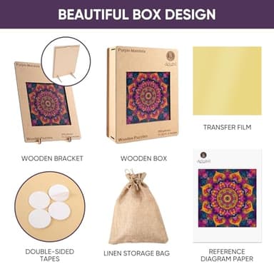 Purple Mandala Wooden Puzzles, 500 Pieces Jigsaw Puzzles 15.9'' x15.9'', Unique Design Liberty Wooden Puzzles for Adults and Kids, Family Game Gift Royal Size - Image 6