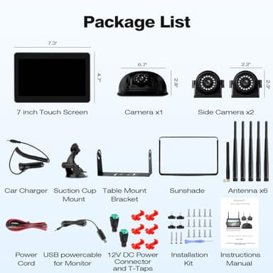 WOOCARTY 3-Camera Wireless RV Backup System, 7" 1080P Touch Screen with 1 Rear Camera for Furrion Pre-Wired Plug and 2 Side Cameras, IP69 Waterproof, IR Night Vision Camera for RV Trailer, WF703 - Image 7