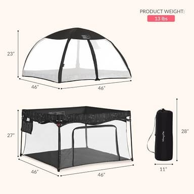 Dream On Me Ziggy Square Playpen with Canopy – Black/White, Spacious Baby Play Yard, UV and Bug Protection, Padded Floor, Foldable and Travel-Friendly - Image 3
