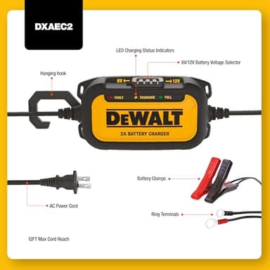 DEWALT DXAEC2 Professional 2-Amp Automotive Battery Charger and Maintainer - Image 2