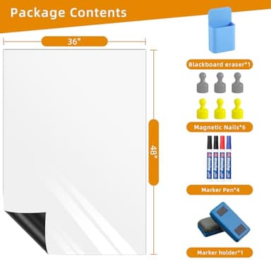 Babenoun Magnetic Whiteboard Contact Paper, 36" x 48" Stick on Magnetic Dry Erase White Board Sticker on Wall, Easy to Write for Kids Drawing, School, Office, Kitchen Fridge - Image 2