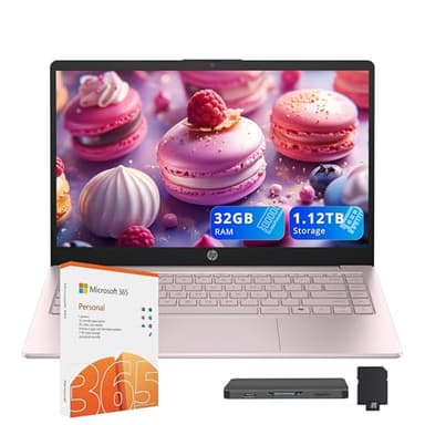 HP Stream 14" HD Laptop, Intel Processor N150, 32GB RAM, 1.12TB Storage (128GB UFS+1TB Docking Station Set), Intel Graphics, 1 Year Office 365, Copilot, Wi-Fi, HD Camera, Windows 11, Pink - Image 1