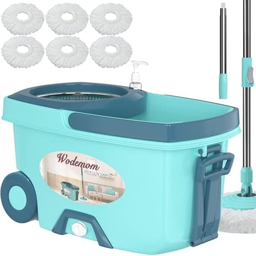 Spin Mop and Bucket System, Mop and Bucket with Wringer Set,Mops for Floor Cleaning,Household Supplies Tools with 6 Replacement Refills,61" Extended Handle for Household Hardwood Floor - Green - Image 1
