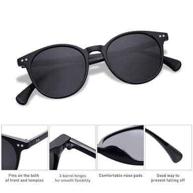 SOJOS Small Round Classic Polarized Sunglasses for Women Men Vintage Style UV400 Lens SJ2113, Black/Grey - Image 4