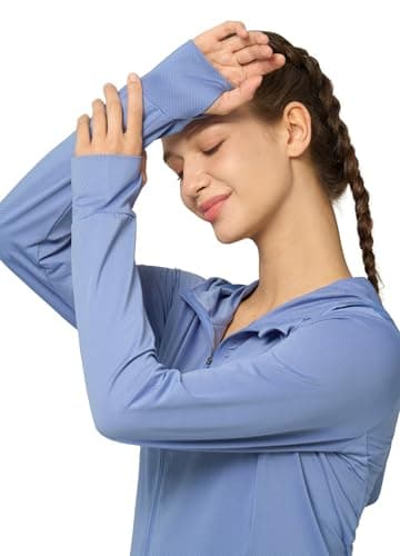 Willit Women's UPF 50+ Sun Protection Shirts UV Long Sleeve Zip Hoodies SPF Lightweight Jacket Hiking Outdoor with Pockets Fog Blue Medium - Image 5
