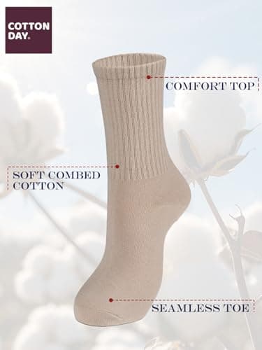 COTTON DAY Womens Soft Combed Cotton Crew Socks Beige Gray Olive BGO Shoe Size 6-9 - Image 2