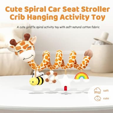 Spiral Car Seat Baby Toys 0-6 Months, Infant Carseat Sensory Toys Hanging Stroller Accessories, Newborn Shower Gifts for Baby Boys Girls Essentials | Cute Colorful Giraffe - Image 2