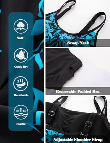 Hanna Nikole Women Floral Bathing Suit Tops Modest Swimwear Two Piece Tummy Control Swimsuits Falling Flowers 7XL - Image 4