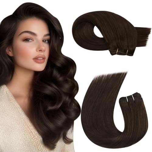 Moresoo Brown Sew in Hair Extensions Real Human Hair Remy Straight Weft Hair Extensions Human Hair Medium Brown 100 Grams 24Inch - Image 1
