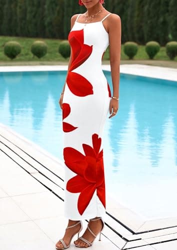 PRETTYGARDEN Womens Floral Maxi Dress Summer 2025 Sexy Spaghetti Strap Slip Bodycon Mesh Beach Vacation Dresses(White,Small) - Image 7