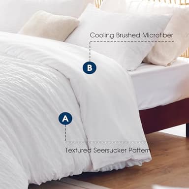 FreshCulture White Duvet Cover Queen Size, 3-Piece Seersucker Duvet Cover Set, Ultra Soft Microfiber Bedding for All Seasons, Zipper Closure&Corner Ties(90"x90" + 2 PillowSham 20"x26") - Image 3