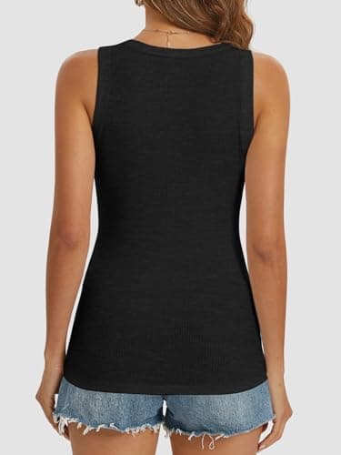 ATHMILE Women Sleeveless Basic Tops Summer Clothing Casual Ribbed Sleeveless Cami Tank Top Slim Fitted Blouses T Beach Black - Image 4