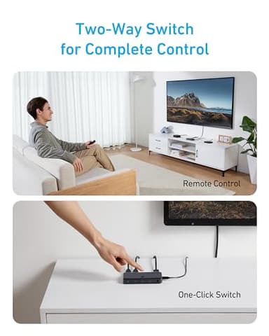 Anker HDMI Switch, 4K@60Hz HDMI Switcher, 4 in 1 Out with Smooth Finish, Supports HDR, 3D, Dolby, DTS, Compatible with Laptops, PC, Xbox, Projector (Charger and Remote Control Batteries Not Included) - Image 3